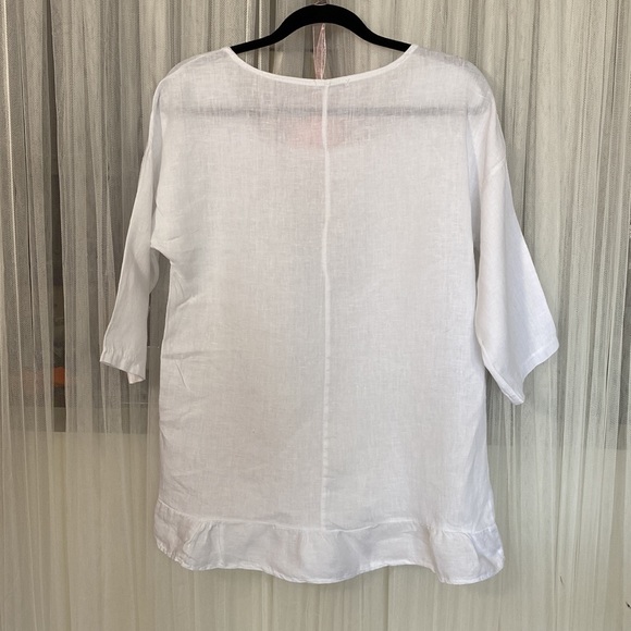 LUNGO L’ARNO 100% white linen top - Picture 4 of 11